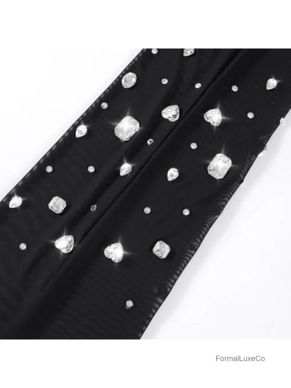 Long Mesh Fingerless Gloves with Sparkling Rhinestones for Wedding Opera Party